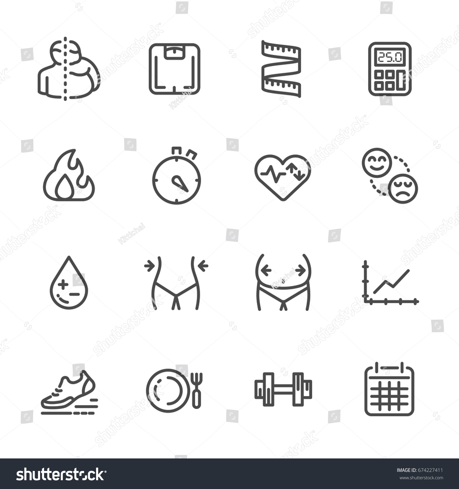 SVG of Measurement for obesity, its effects and lifestyle change for prevention. vector line icons svg