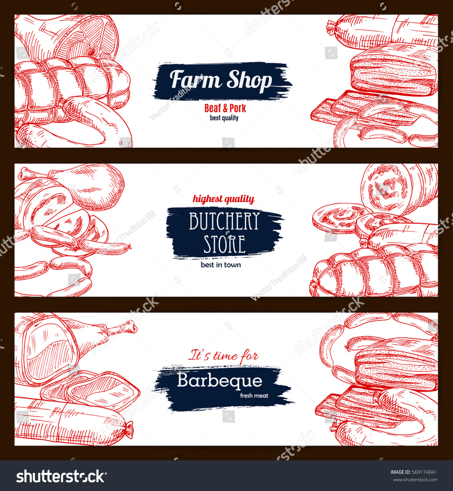 Meat Sausage Banners Pork Bacon Ham Stock Vector Royalty Free 569174041