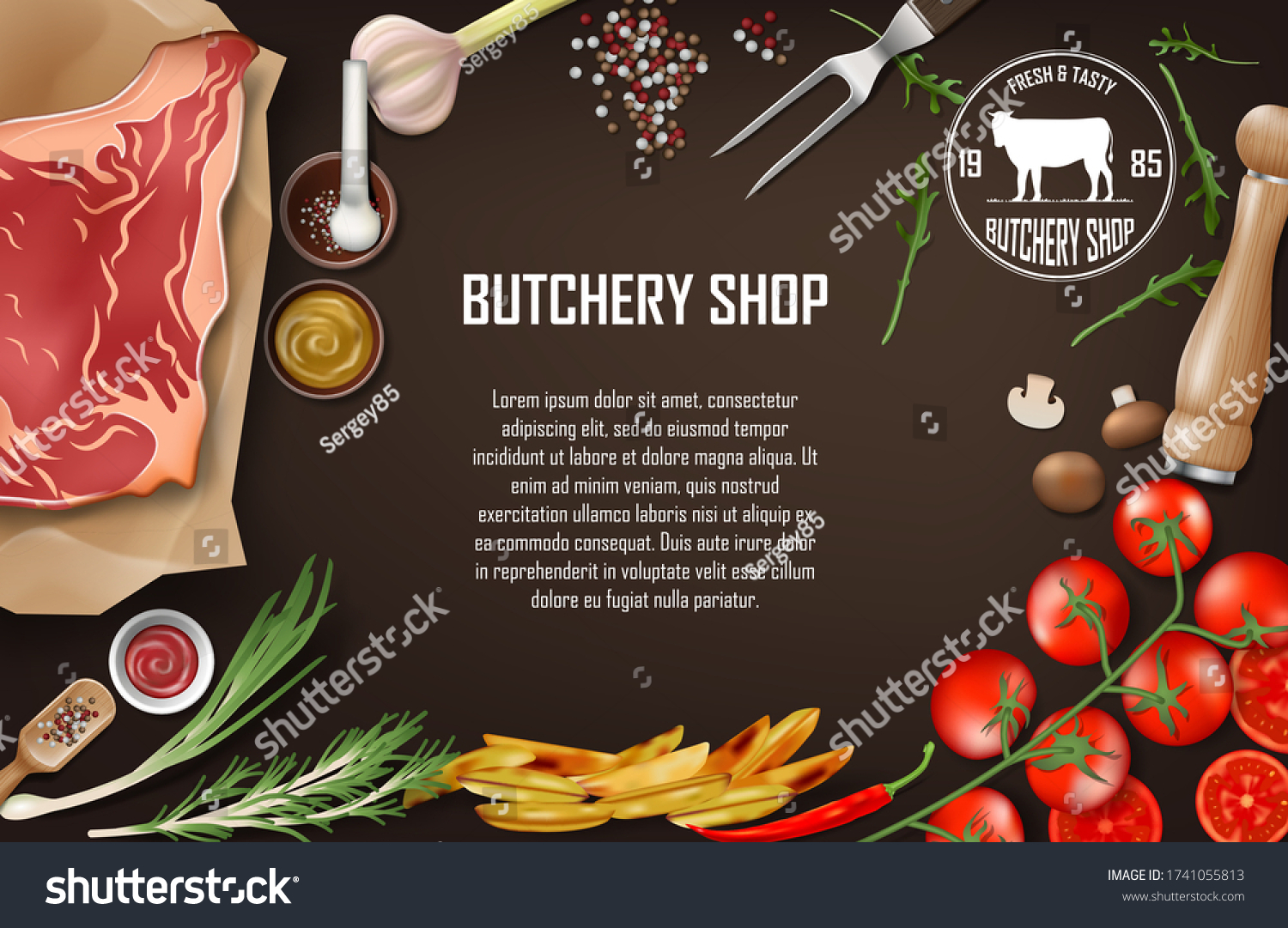 Meat Banner Restaurant Butcher Shop Fresh Stock Vector (Royalty Free ...