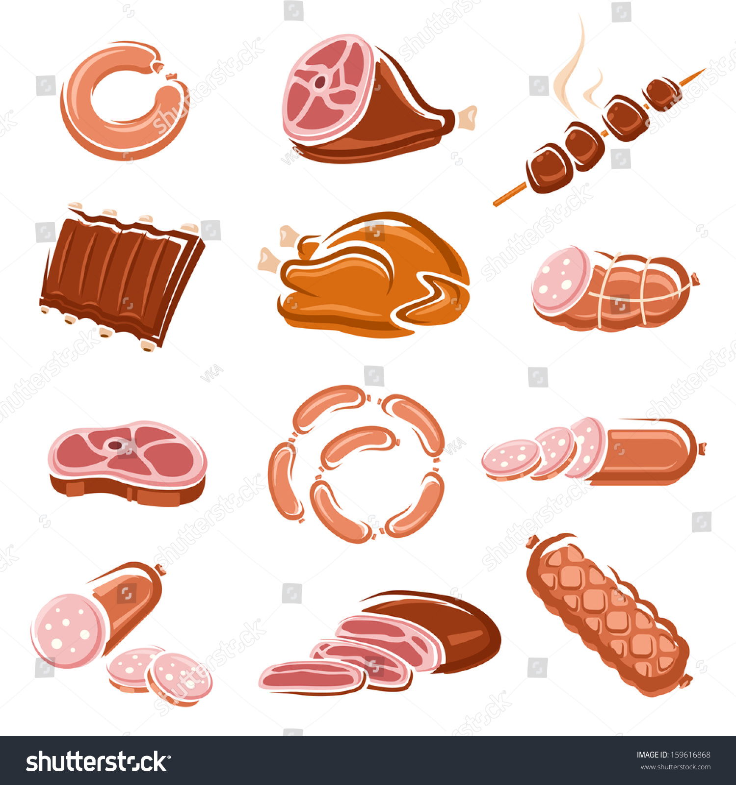Meat Food Set Vector Stock Vector 159616868 - Shutterstock