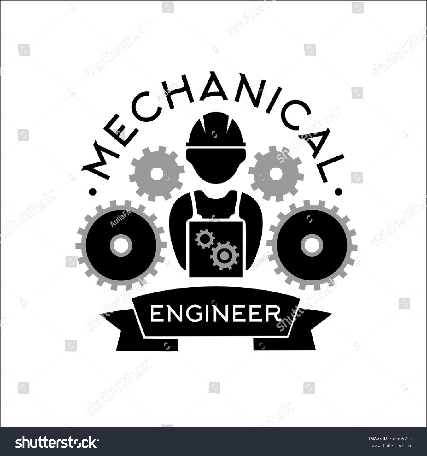 Mechanical Engineer Illustration Male Silhouette Gear Stock Vector