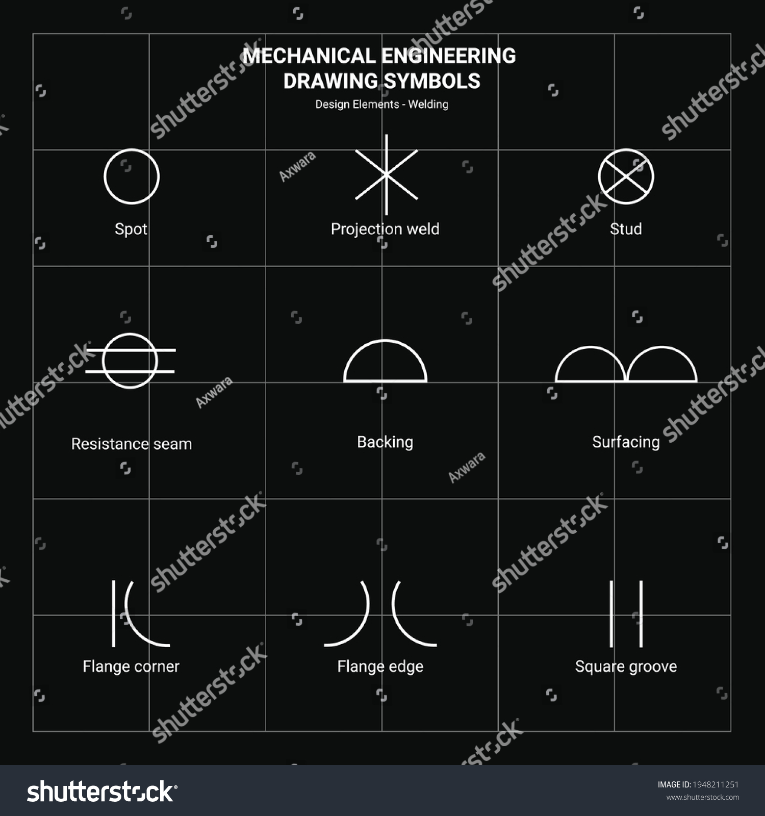 Mechanical Engineering Drawing Symbol Design Elements Stock Vector ...