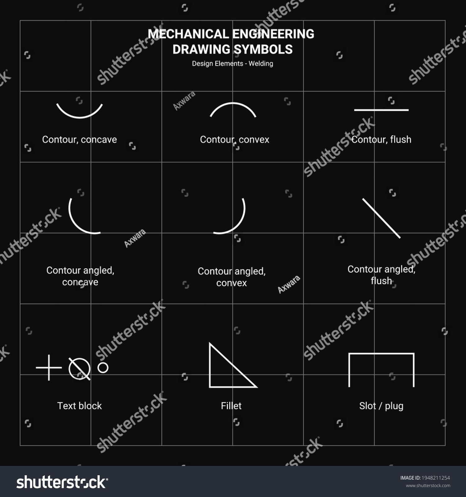 Mechanical Engineering Drawing Symbol Design Elements Stock Vector ...