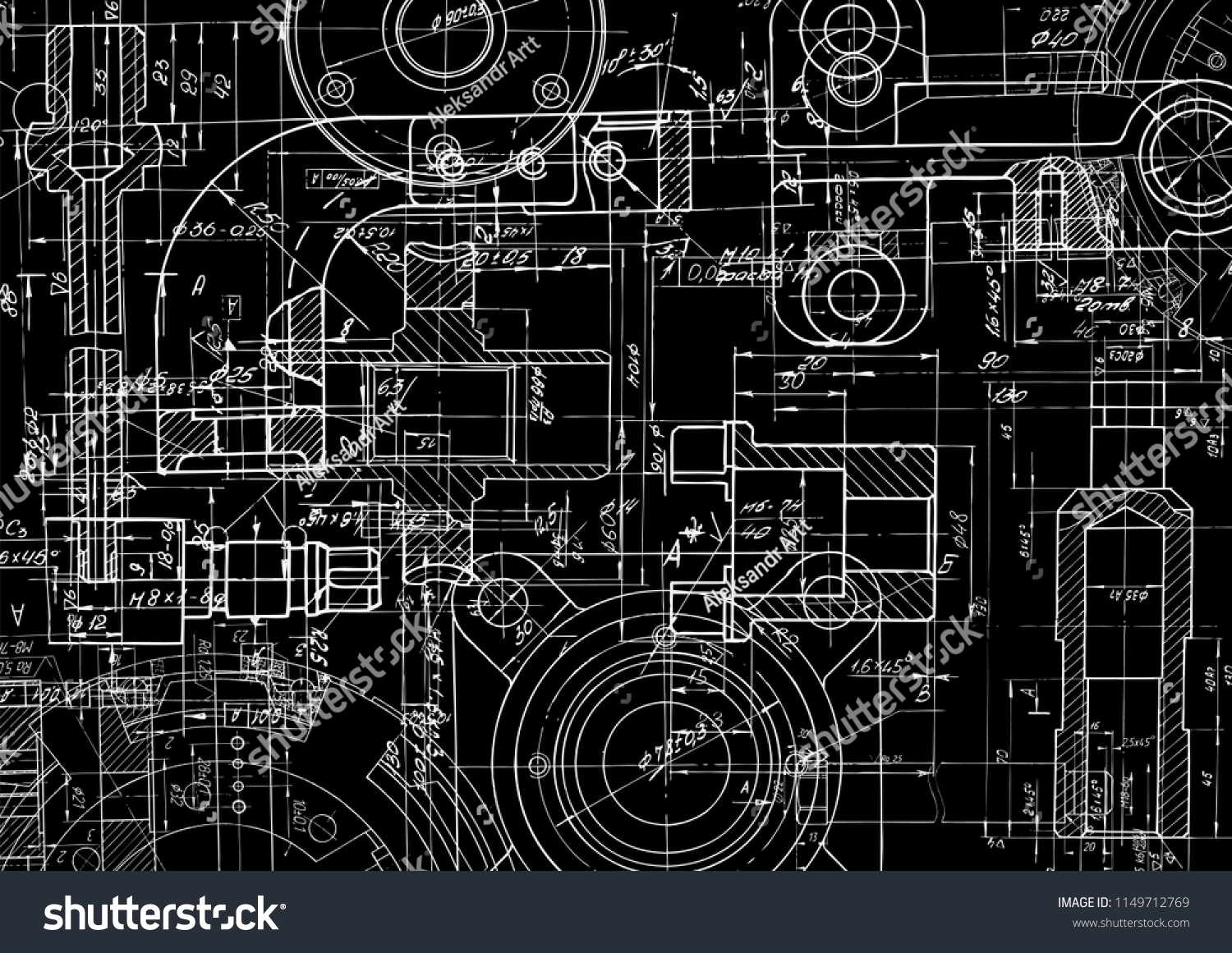 Mechanical Engineering Drawing Technical Drawing Background Stock 