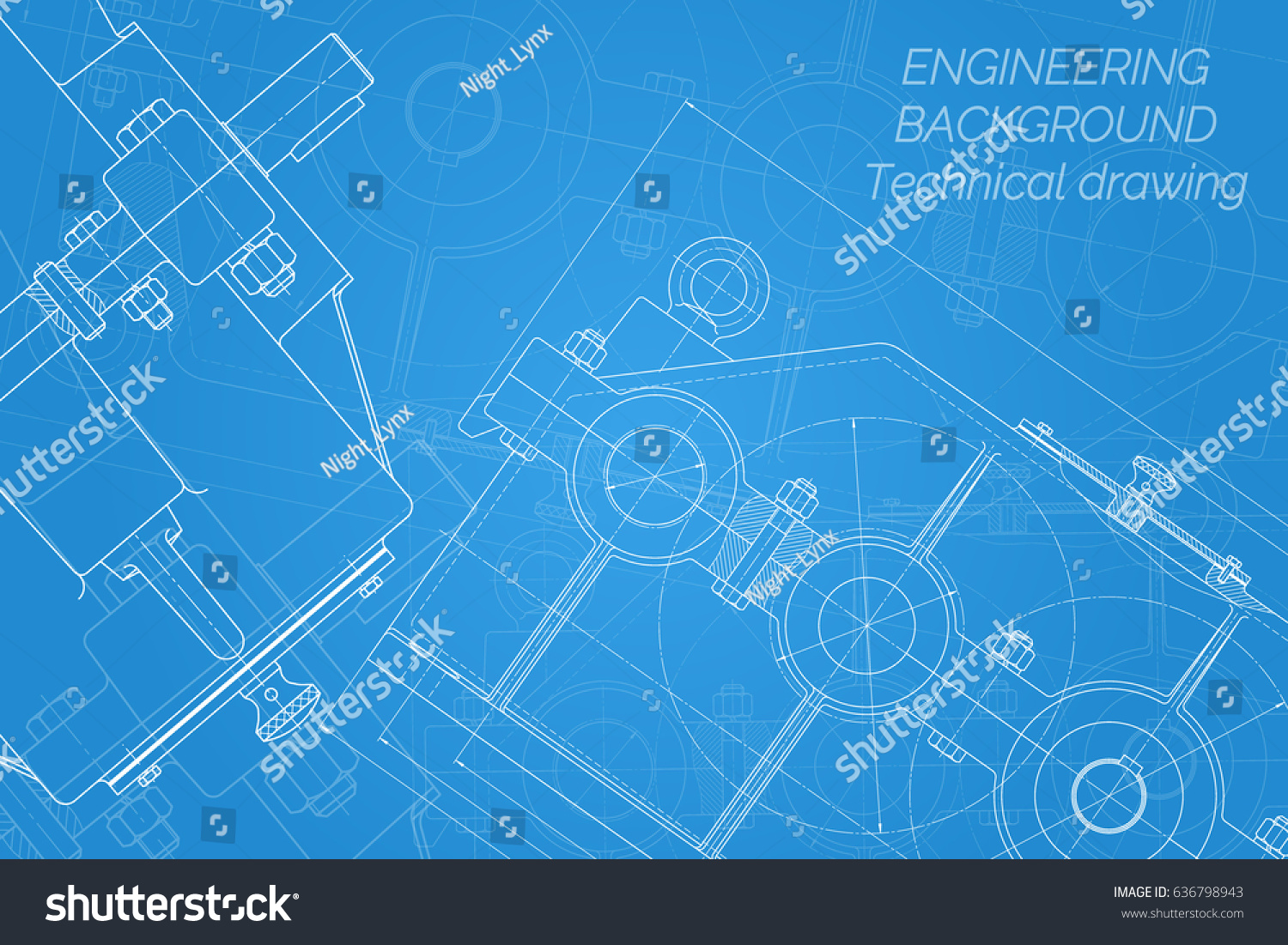 stock vector mechanical engineering drawings on blue background reducer technical design cover blueprint 636798943