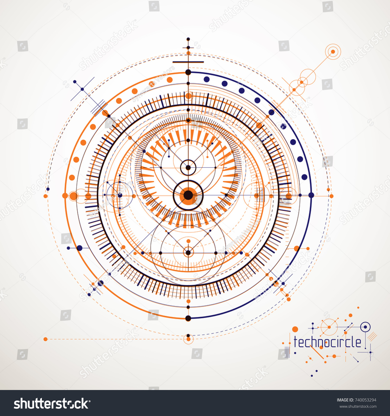 Mechanical Scheme Vector Engineering Drawing Circles Stock Vector ...