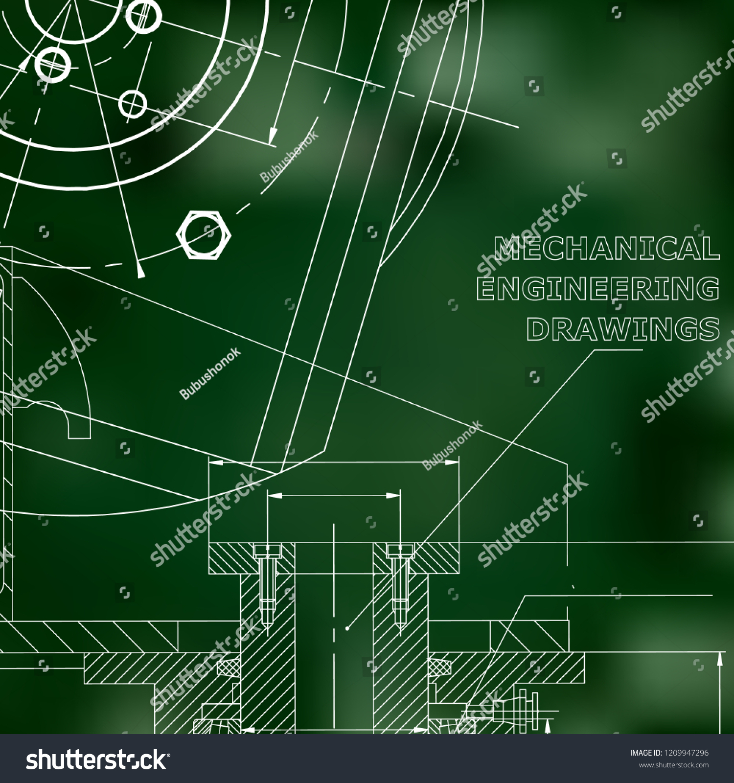 Mechanics Technical Design Green Background Stock Vector (Royalty Free ...