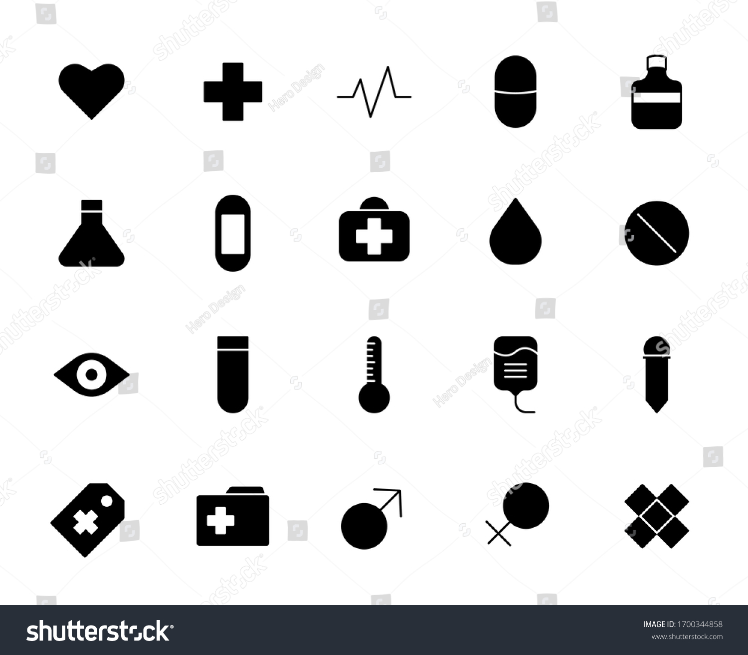 Medical Health 20 Solid Icons Design Stock Vector (Royalty Free) 1700344858