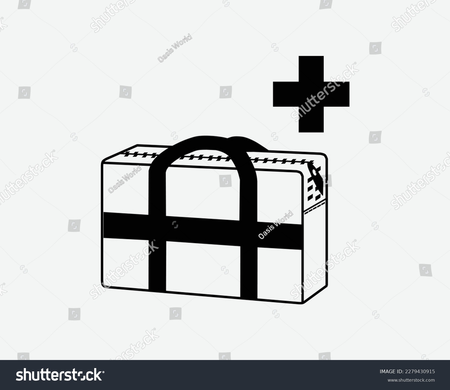 SVG of Medical Bag Medic Healthcare Supplies Carry First Aid Black White Silhouette Sign Symbol Icon Graphic Clipart Artwork Illustration Pictogram Vector svg