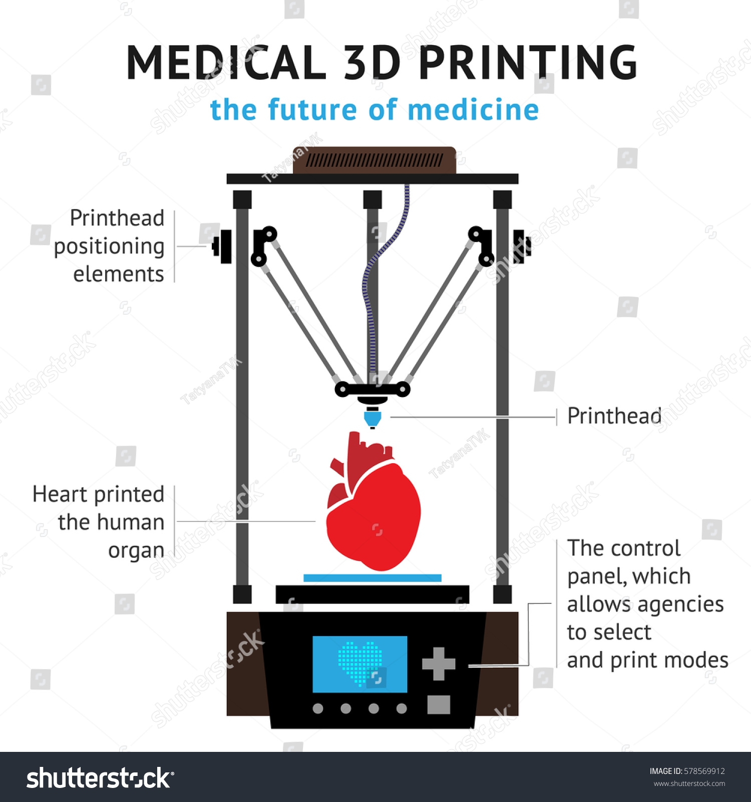 Medical 3d Printer Duplication Human Organs Stock Vector Royalty Free 578569912