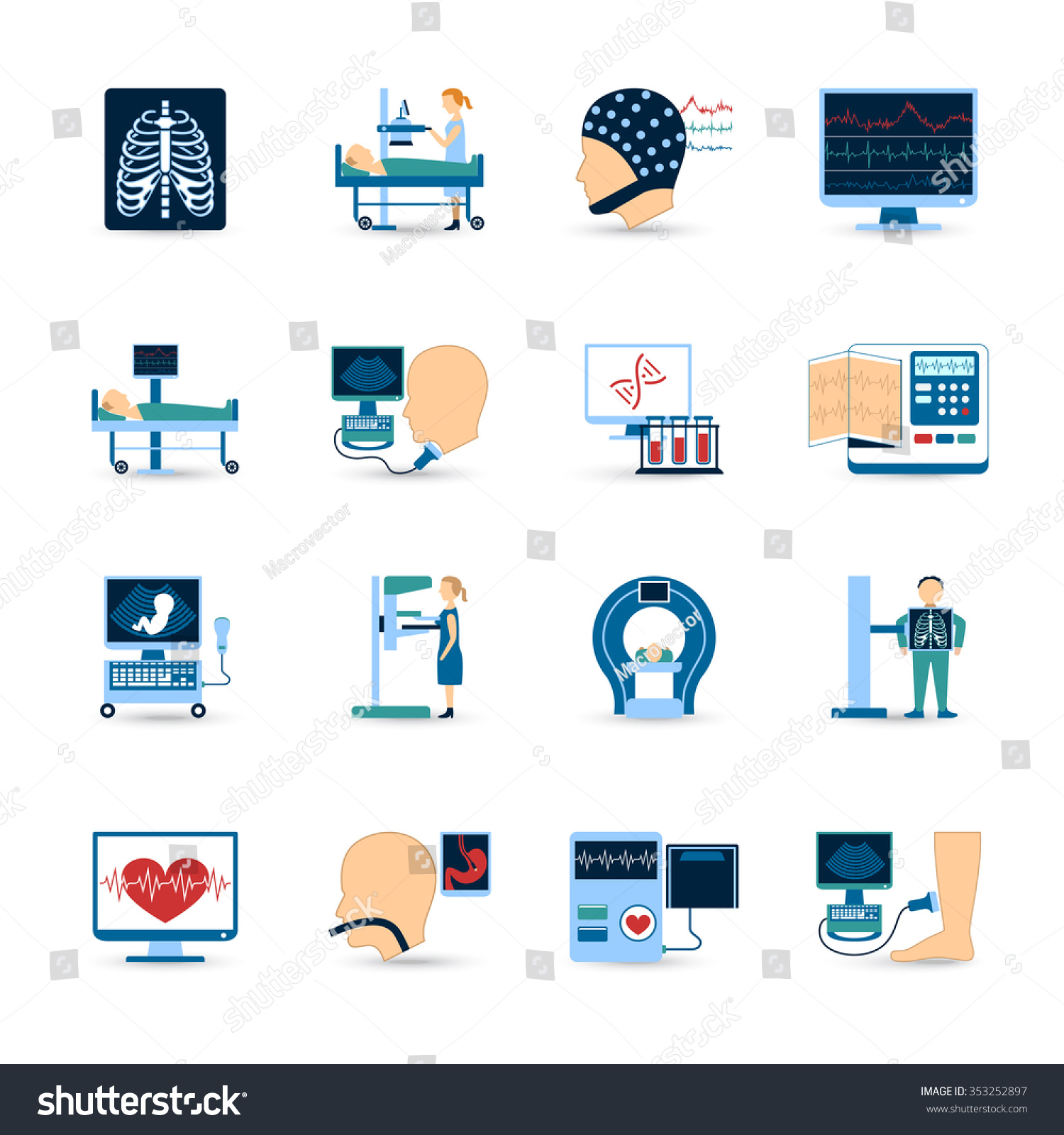 Medical Examination Icons Set With X-Ray And Blood Test Symbols Flat ...