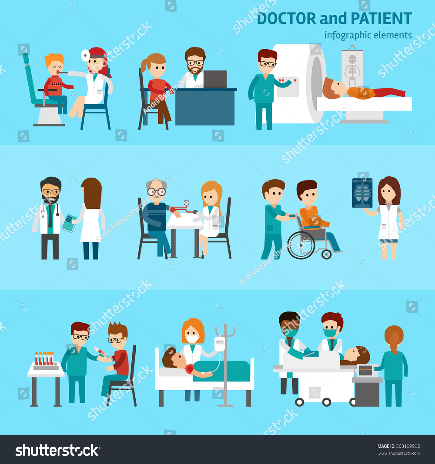 Medical Infographic Elements With Doctor And Patients Treatments And ...