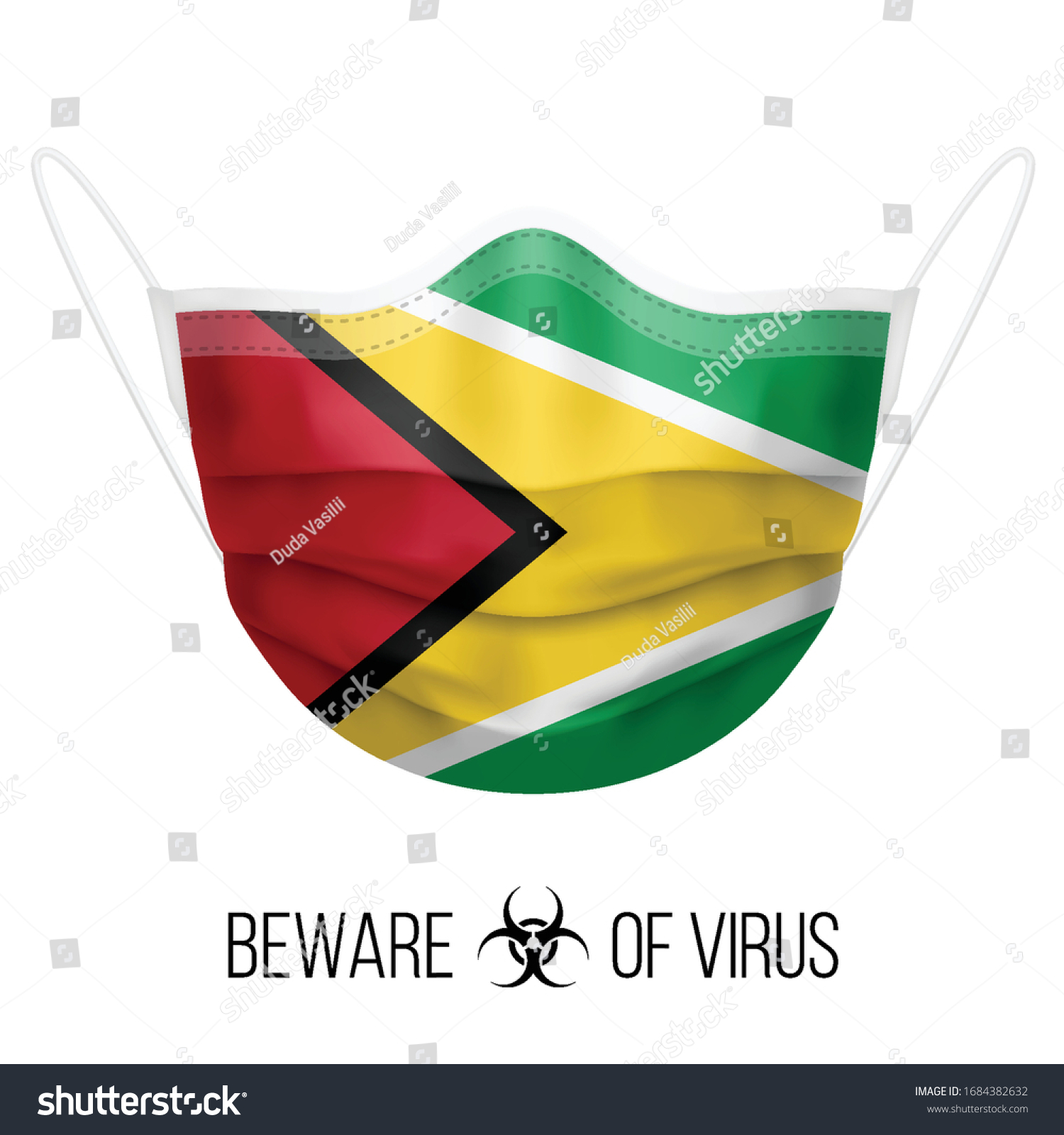 SVG of Medical Mask with National Flag of Guyana as Icon on White. Protective Mask Virus and Flu. Surgery Concept of Health Care Problems and Fight Novel Coronavirus (2019-nCoV) in Form of Guyanese flag svg