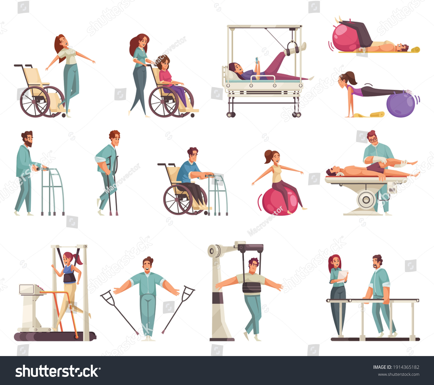 Medical Physiotherapy Rehabilitation Set Icons Doodle Stock Vector ...