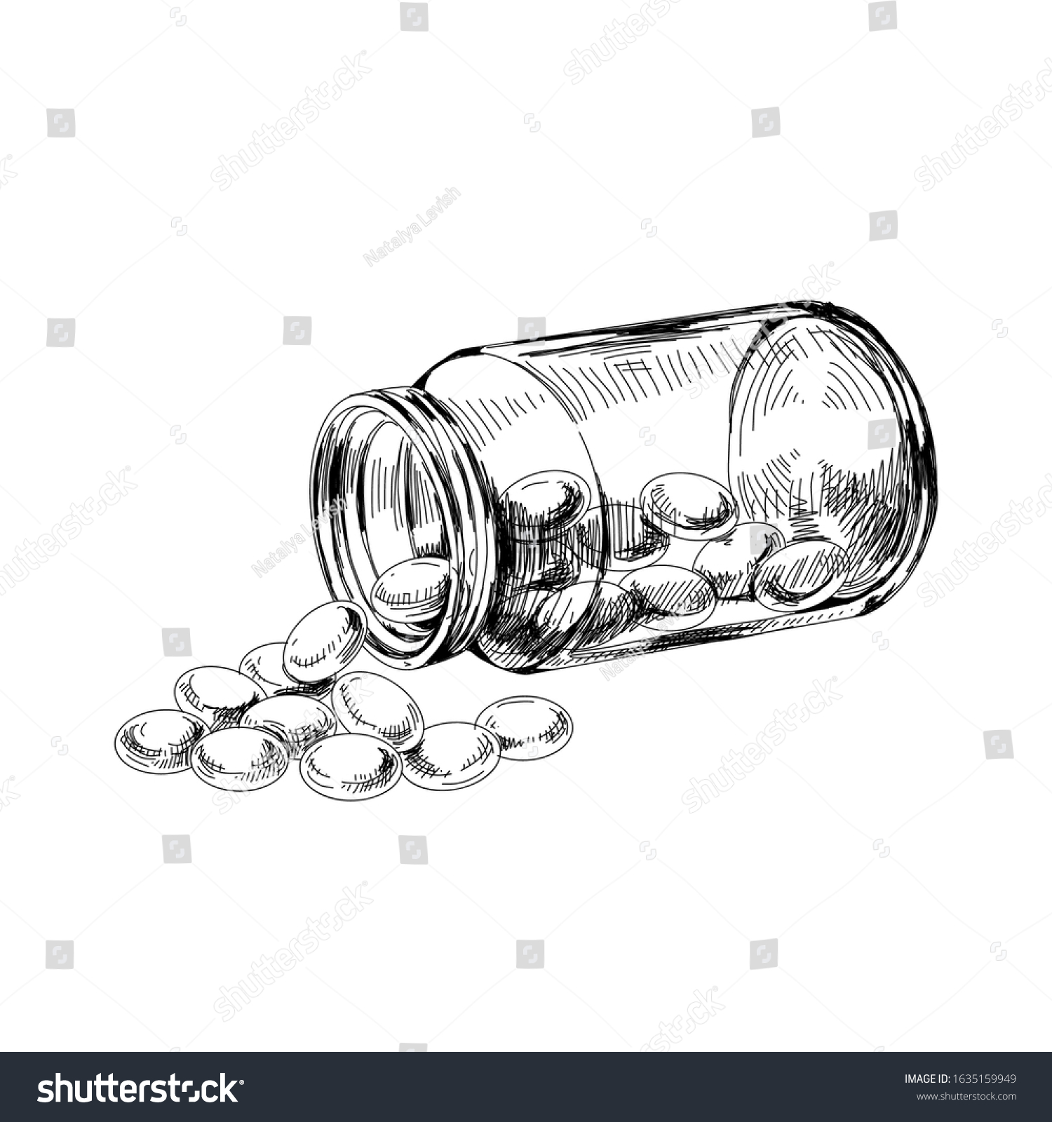 Medical Pills Bottle Hand Drawn Retro Stock Vector (Royalty Free ...