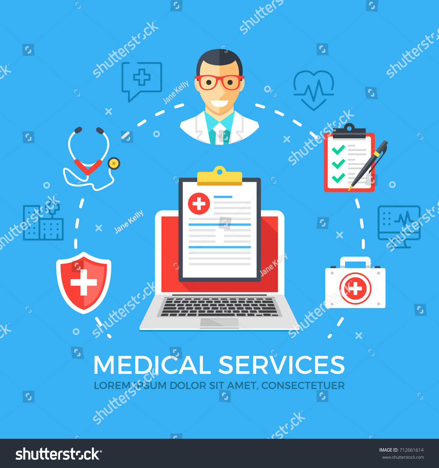 Medical Services Flat Illustration Concept Laptop Stock Vector (Royalty ...