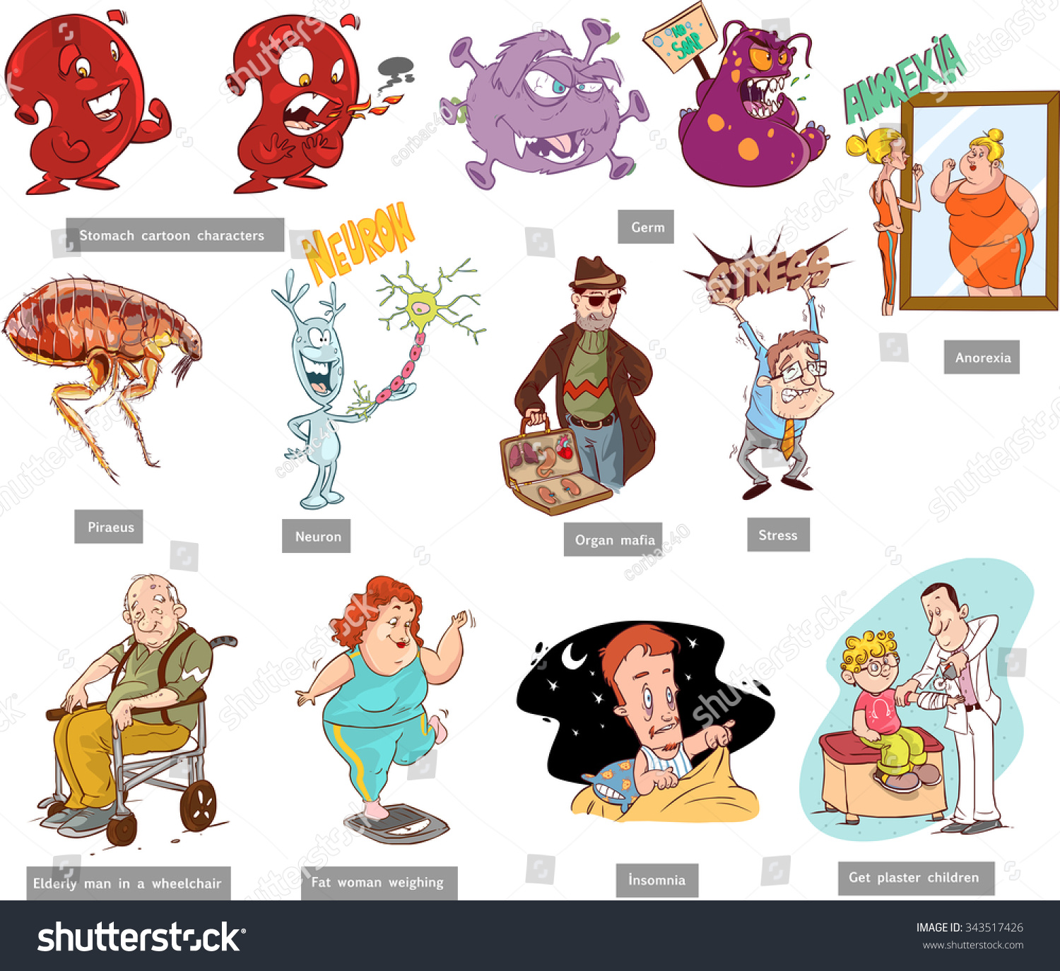 Medical Set (Stomach Carftoon Characters,Germ,Anorexia,Piraeus,Neuron ...