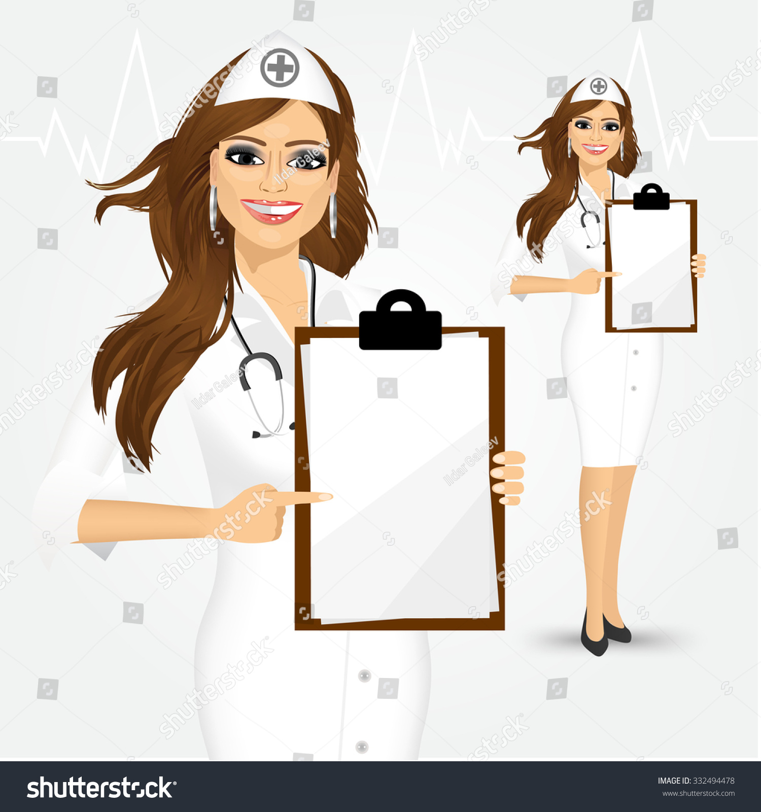 Medical Sign. Young Woman Doctor Or Nurse Showing Empty Blank Clipboard ...