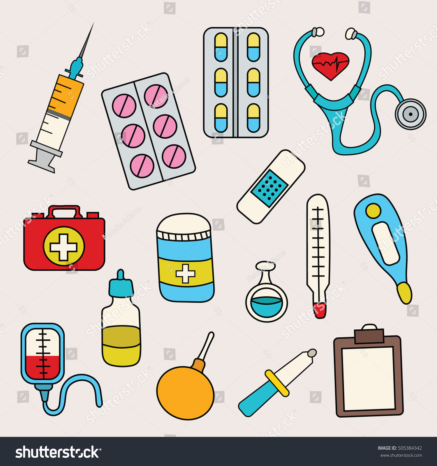 Medicine Design Set Cartoon Free Hand Stock Vector 505384342 - Shutterstock