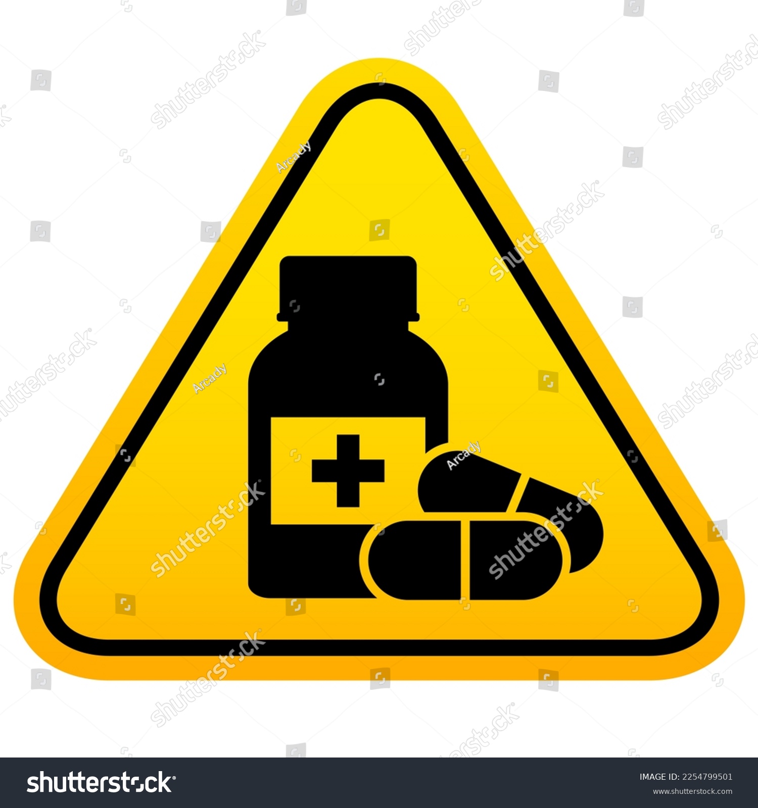 SVG of Medicine warning sign, beware of drugs side effects, vector flat illustration, health care concept svg