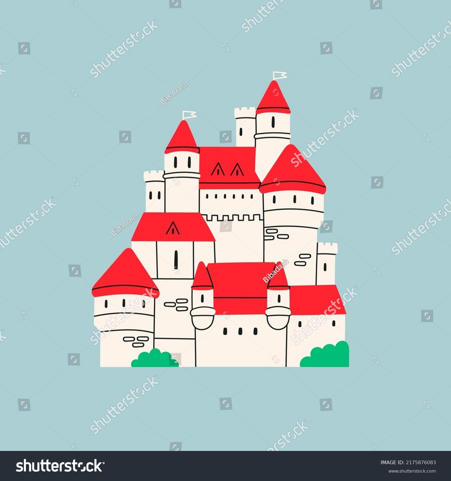 Medieval Castle Red Roof White Walls Stock Vector (Royalty Free ...