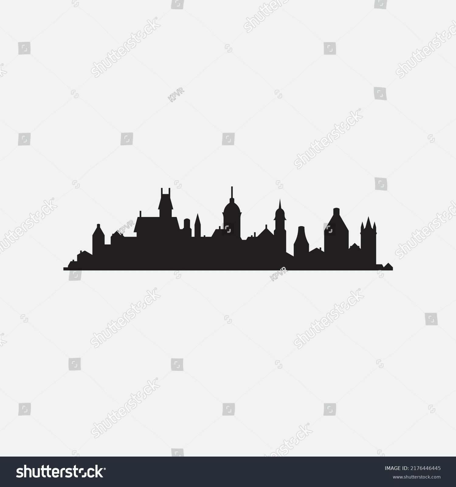 Medieval City Downtown Vector Silhouette Stock Vector (Royalty Free ...