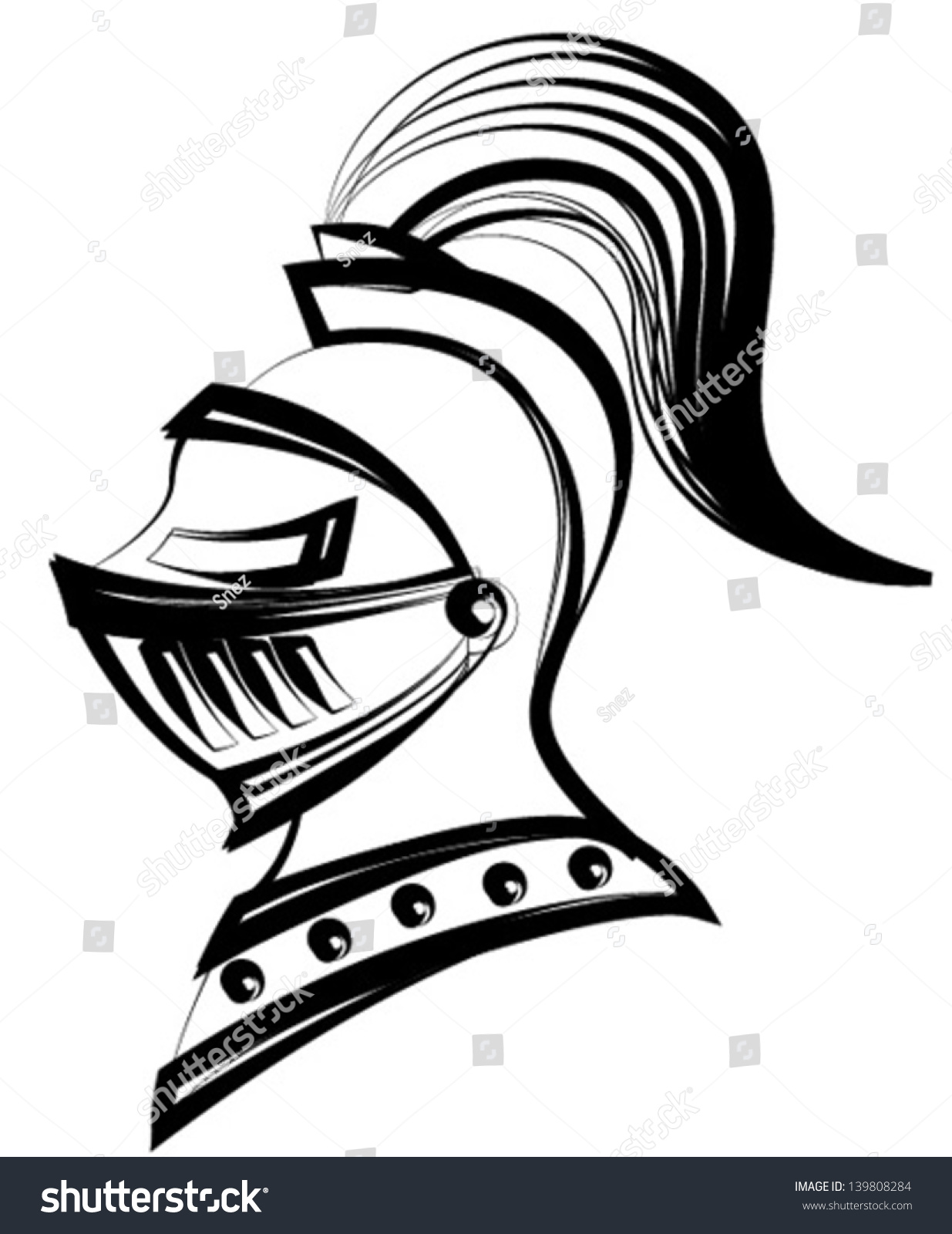 Medieval Helmet Black Line Stock Vector Illustration 139808284 ...