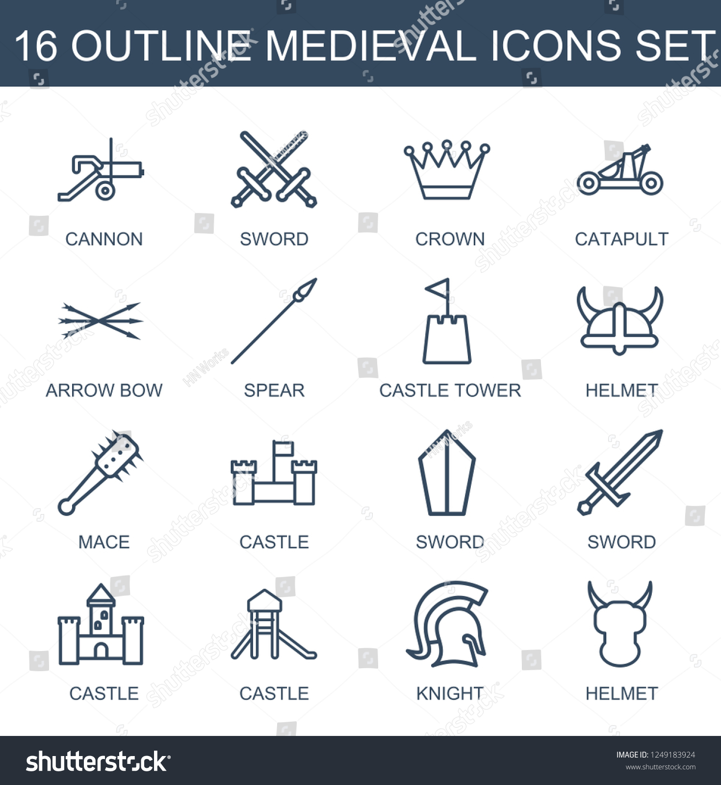 Medieval Icons Set 16 Outline Medieval Stock Vector (Royalty Free ...