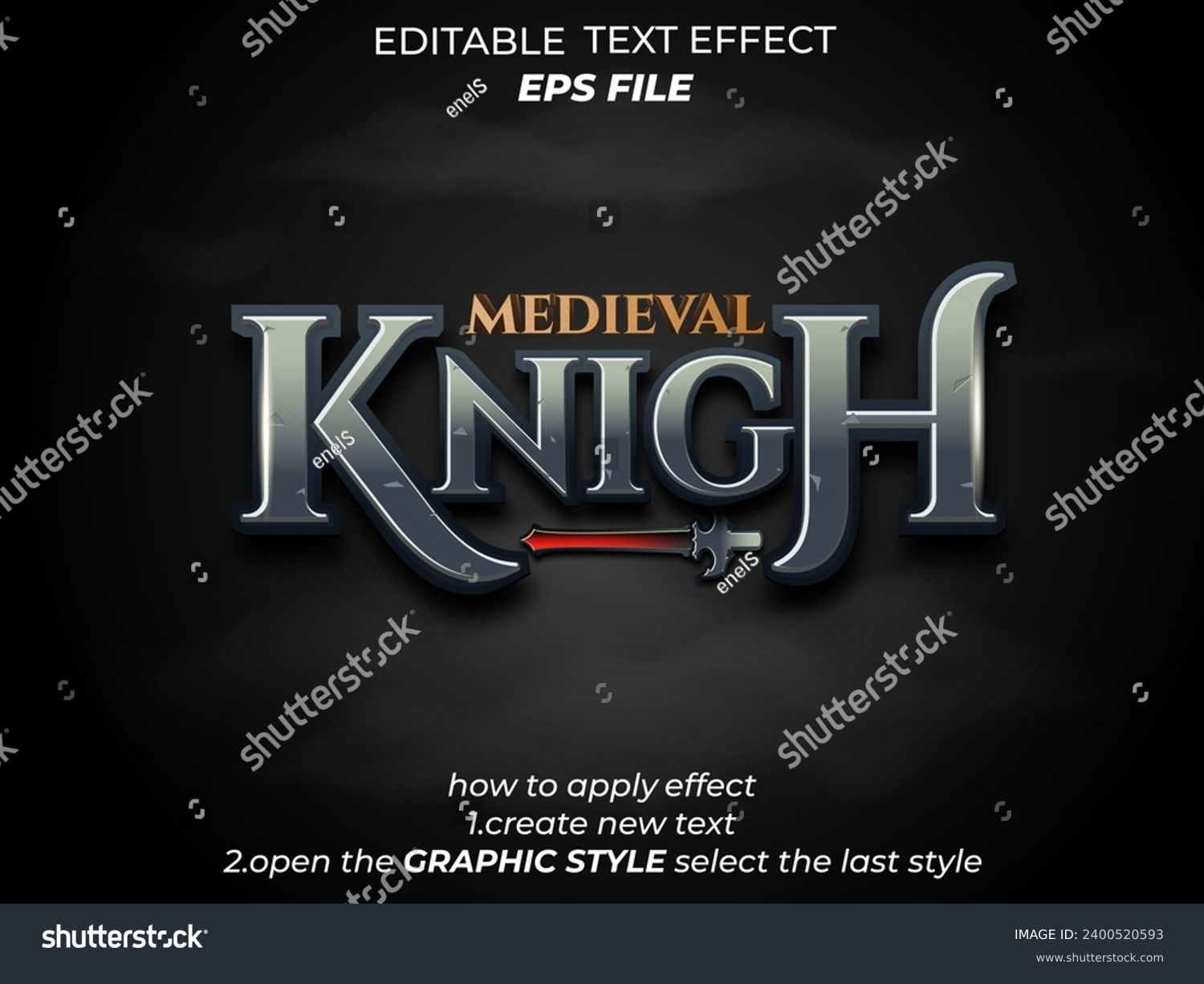 SVG of medieval knight text effect, font editable, typography, 3d text for medieval fantasy and  rpg games. vector template svg