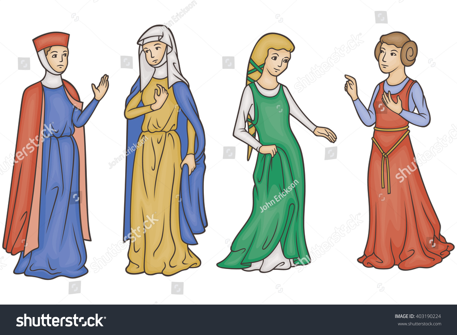 Medieval Manuscript Ladies Stock Vector (Royalty Free) 403190224 ...