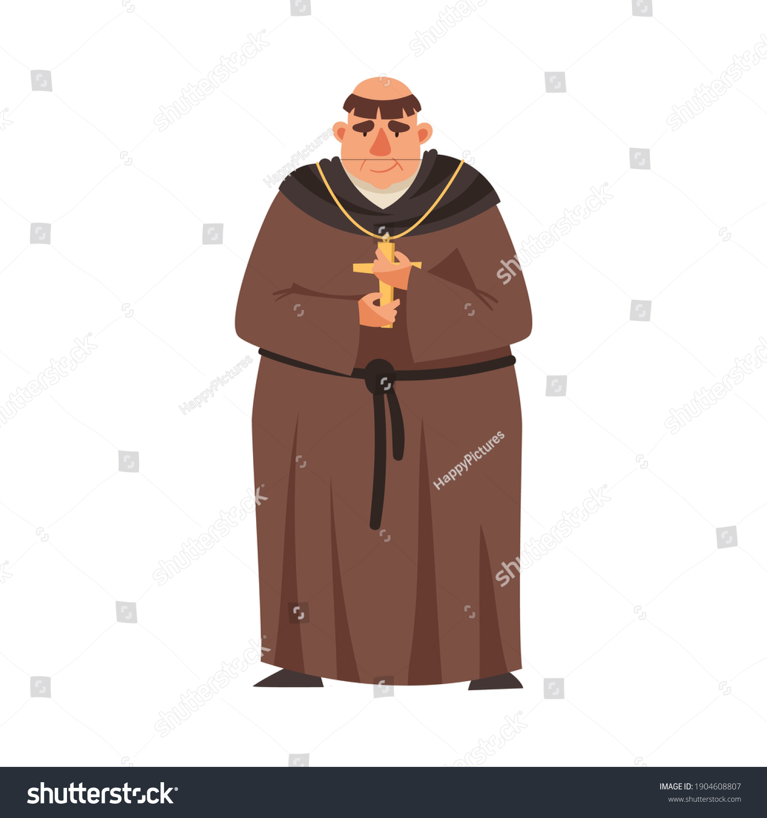 Medieval Priest Monk Wearing Brown Hooded Stock Vector (Royalty Free ...