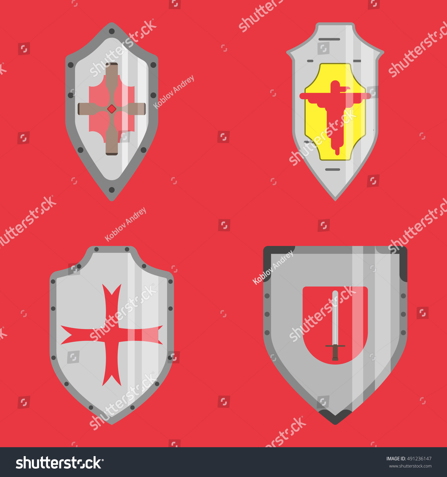 Medieval Shields Icons Stock Vector (Royalty Free) 491236147