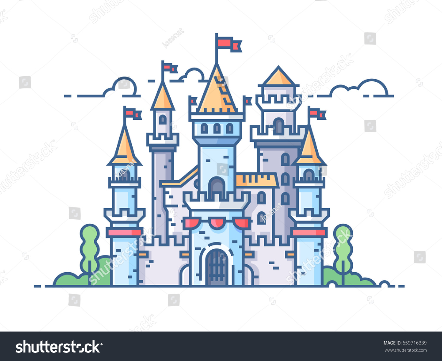 Medieval Stone Castle Gate Towers Flags Stock Vector (Royalty Free ...