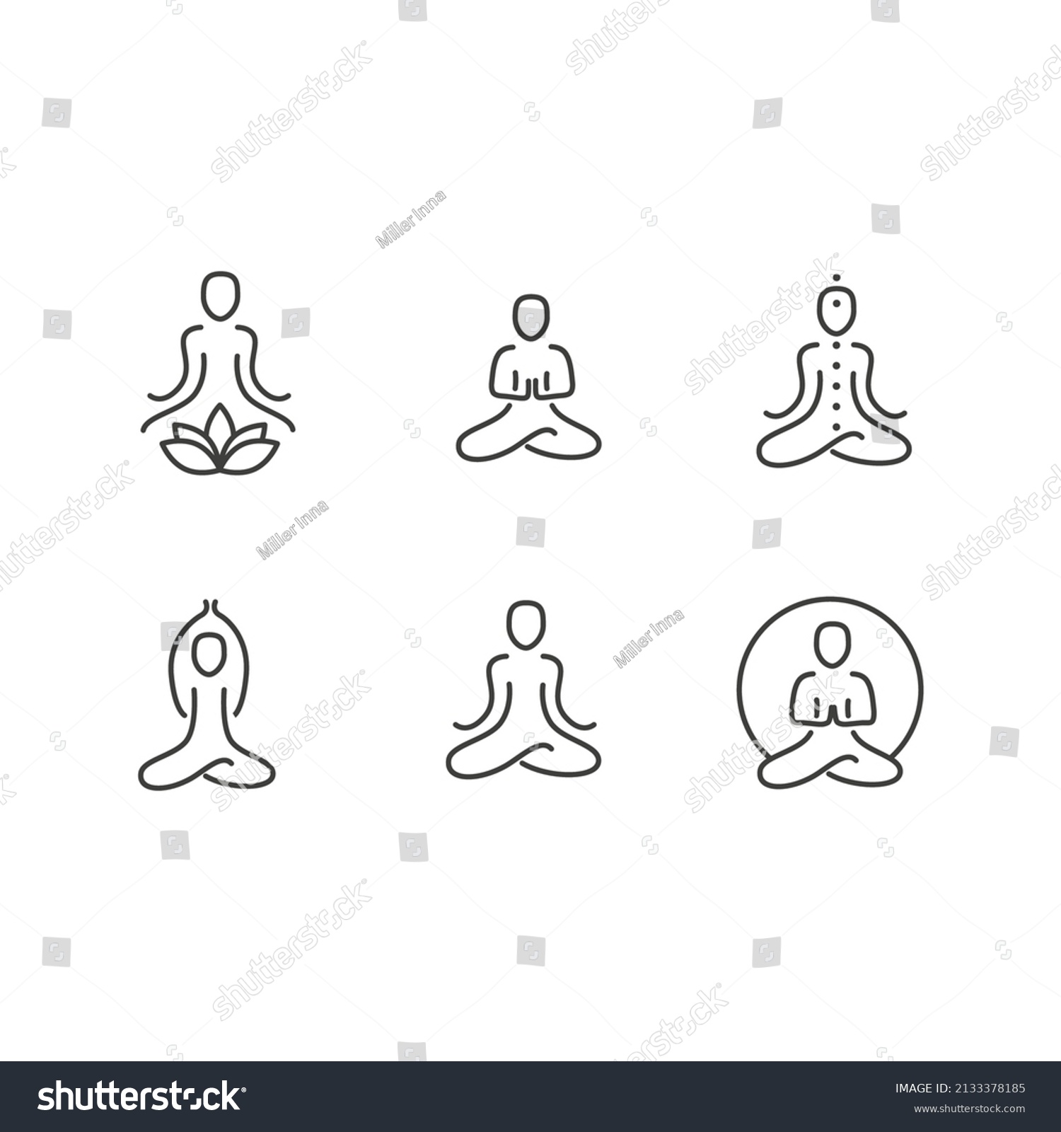 Meditation Yoga Practice Outline Vector Icons Stock Vector (Royalty ...