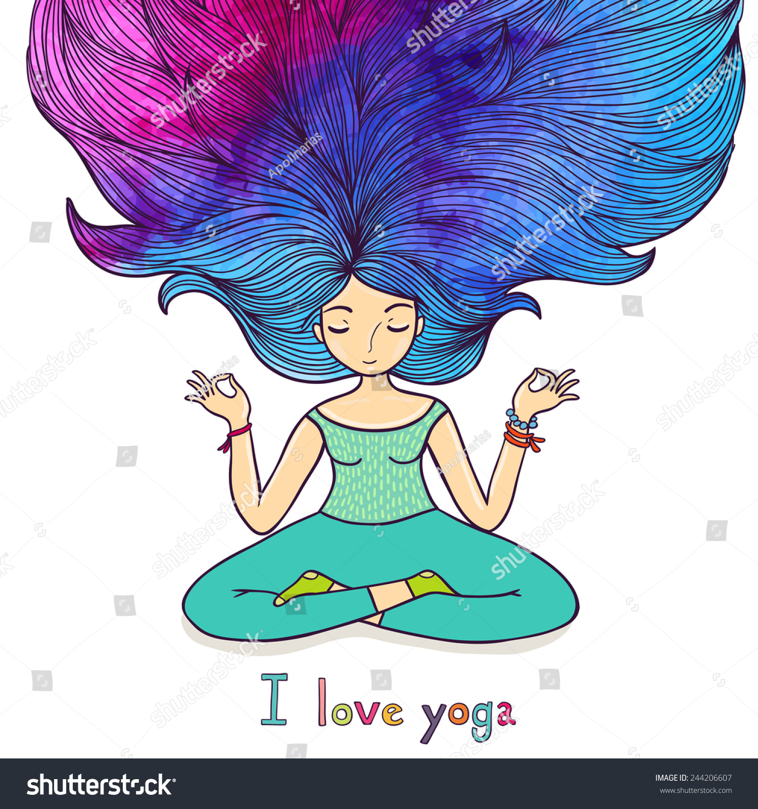 Meditation Girl Blue Hair Stock Vector 244206607 Shutterstock