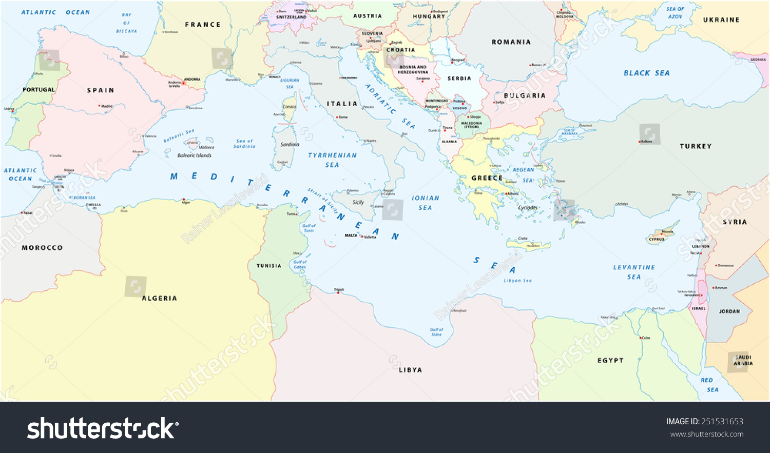 Stock Vector Mediterranean Sea Map 251531653 