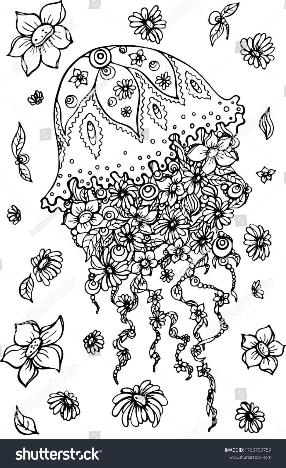 SVG of Medusa with colors paper cut template, Svg files for cricut and silhouette, file to download. Medusa with flowers fantasy drawing. Coloring pages for children and adults. svg