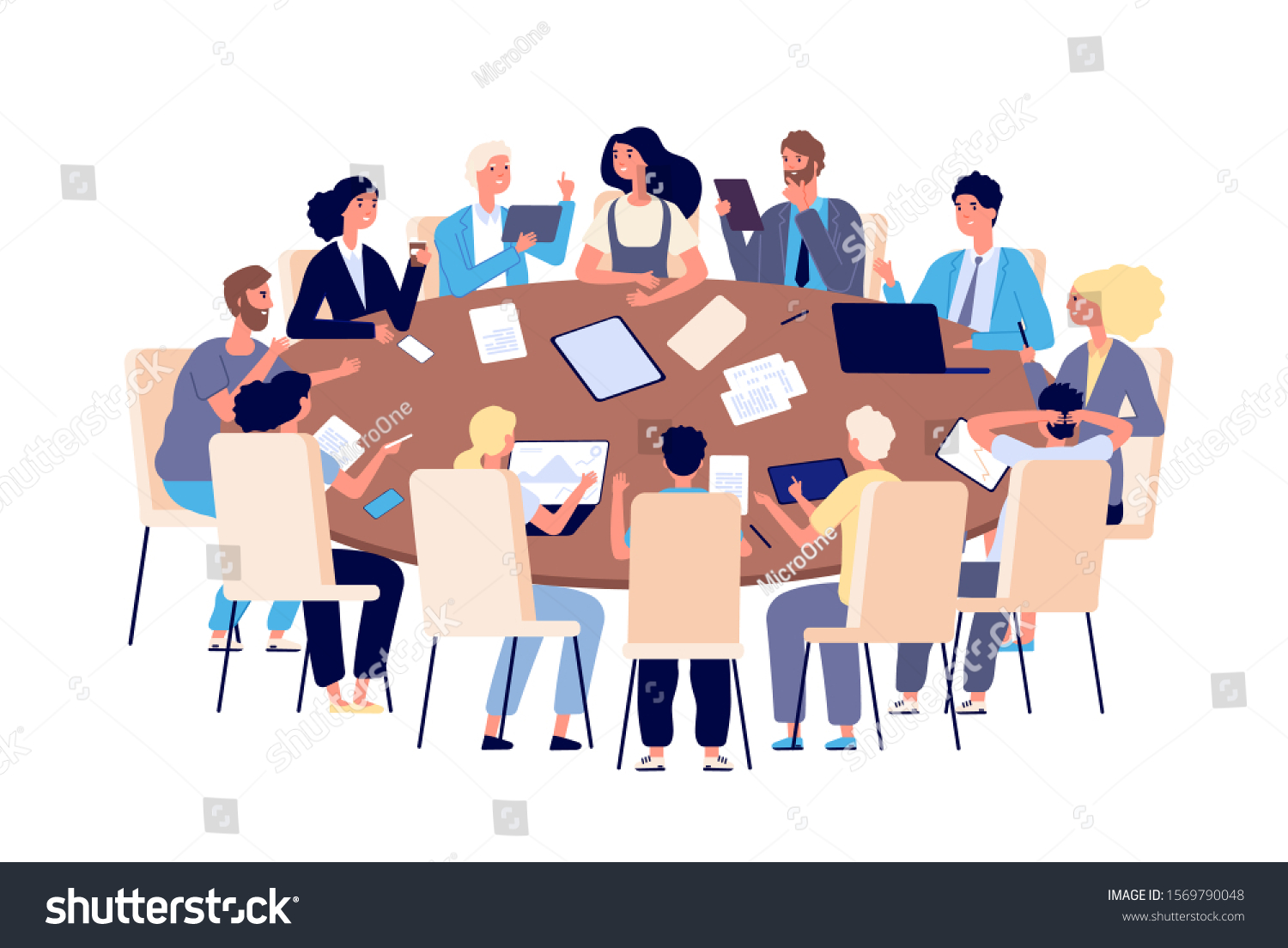 Meeting Table People Discussing Ideas Problems Stock Vector (Royalty ...