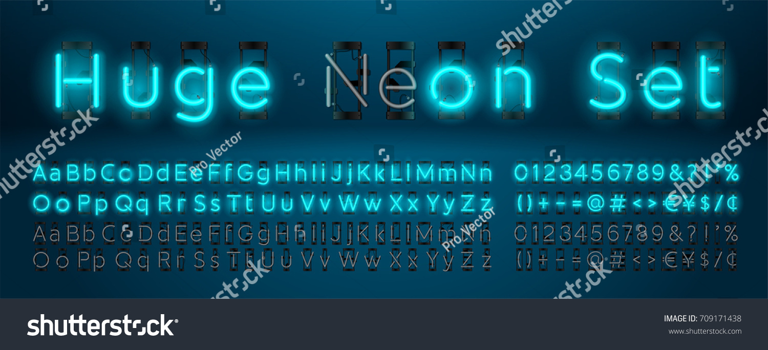 Mega Huge Neon Set Glowing Alphabet Stock Vector Royalty Free 709171438