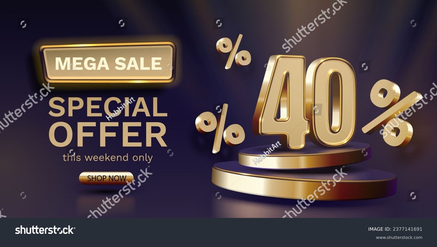 SVG of Mega sale, 40 special offer banner. Golden sign board promotion. Vector illustration svg