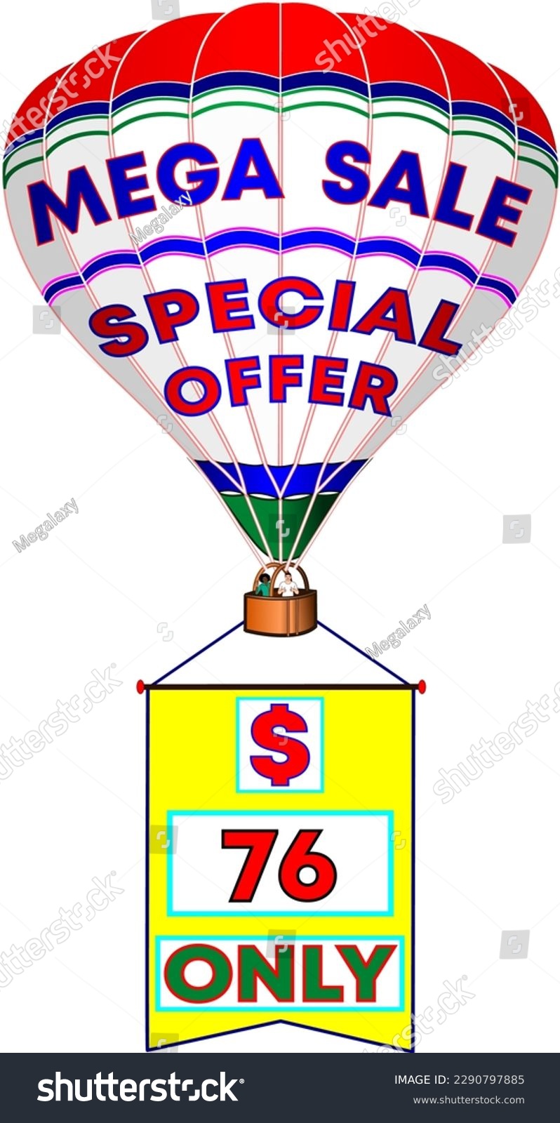SVG of Mega sale special offer only 76 dollars, vector illustration of white balloon with promo banner, illustrative big promotion for wholesale and retail trade. God is good! svg
