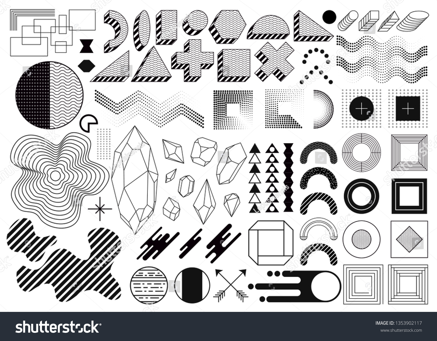 Download Mega Set Memphis Design Elements Template Stock Vector Royalty Free 1353902117