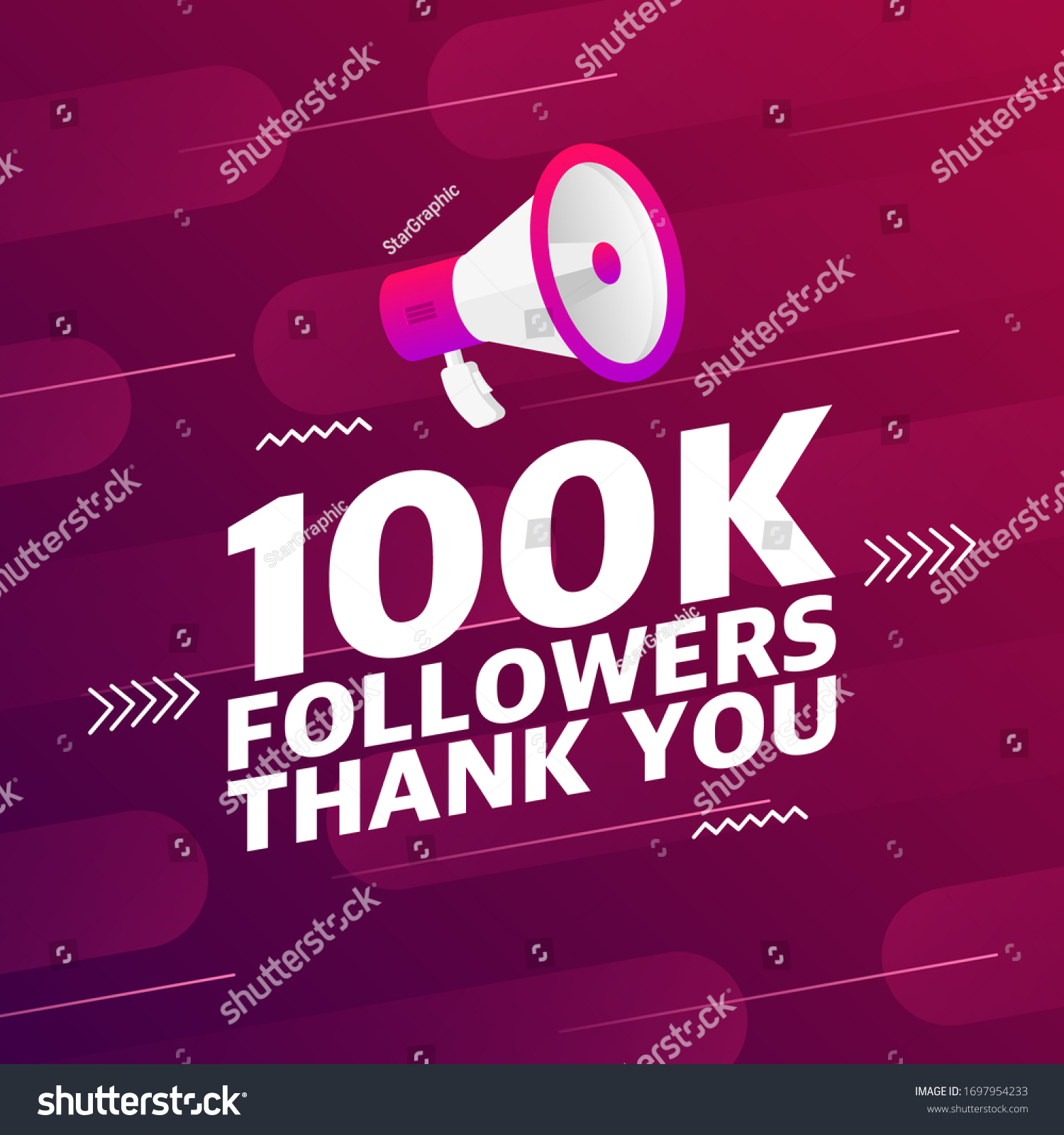 Megaphone 100000 Followers Banner Congratulations Thank Stock Vector