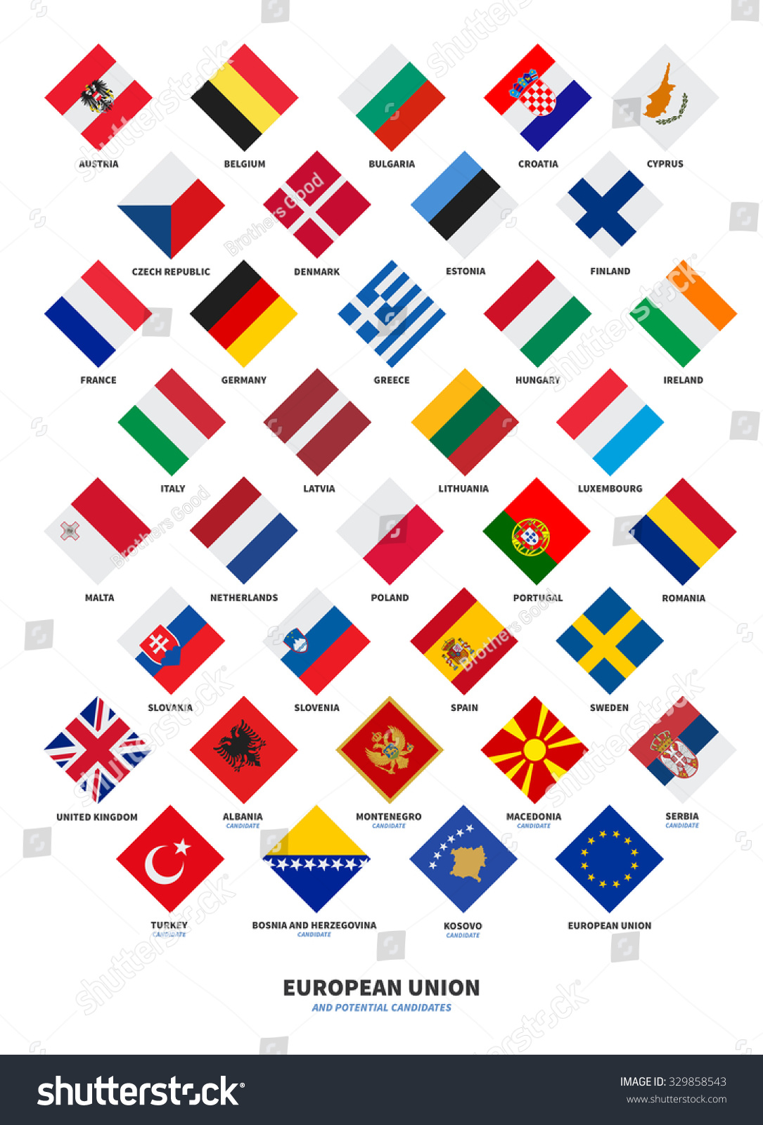 Member State Of The European Union And Candidate Flags Rhombus Form ...