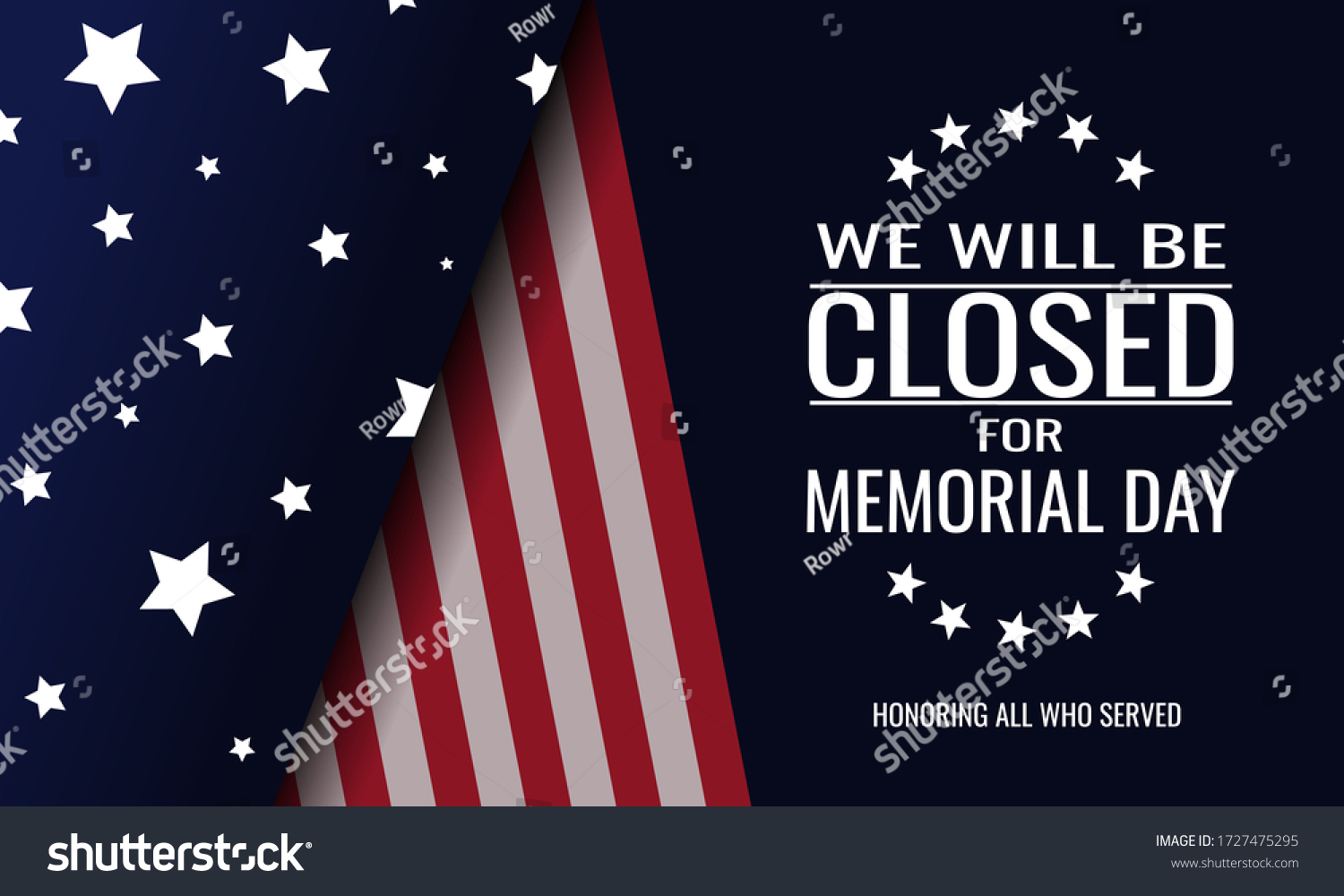 Memorial Day We Will Be Closed Stock Vector (Royalty Free) 1727475295