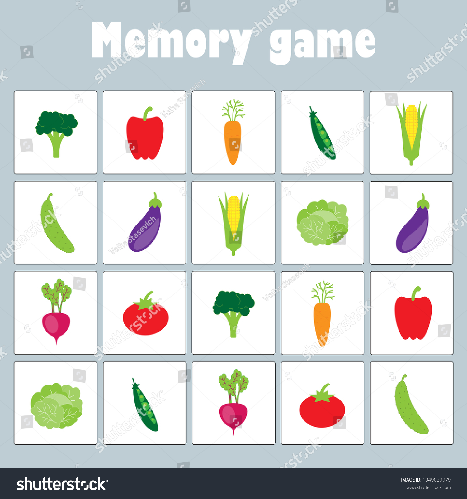 memory game pictures different vegetables children のベクター画像