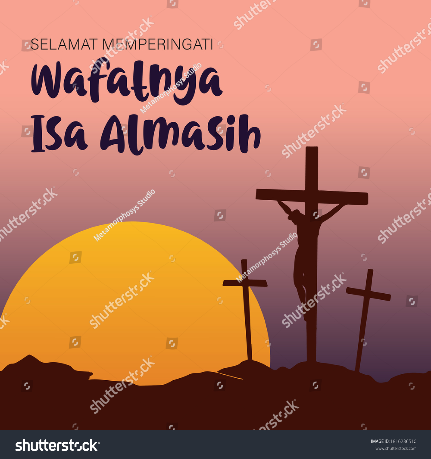 SVG of Memperingati Wafatnya Isa Almasih. Translation: The Ascension Day of Jesus Christ with vector illustration silhouette svg