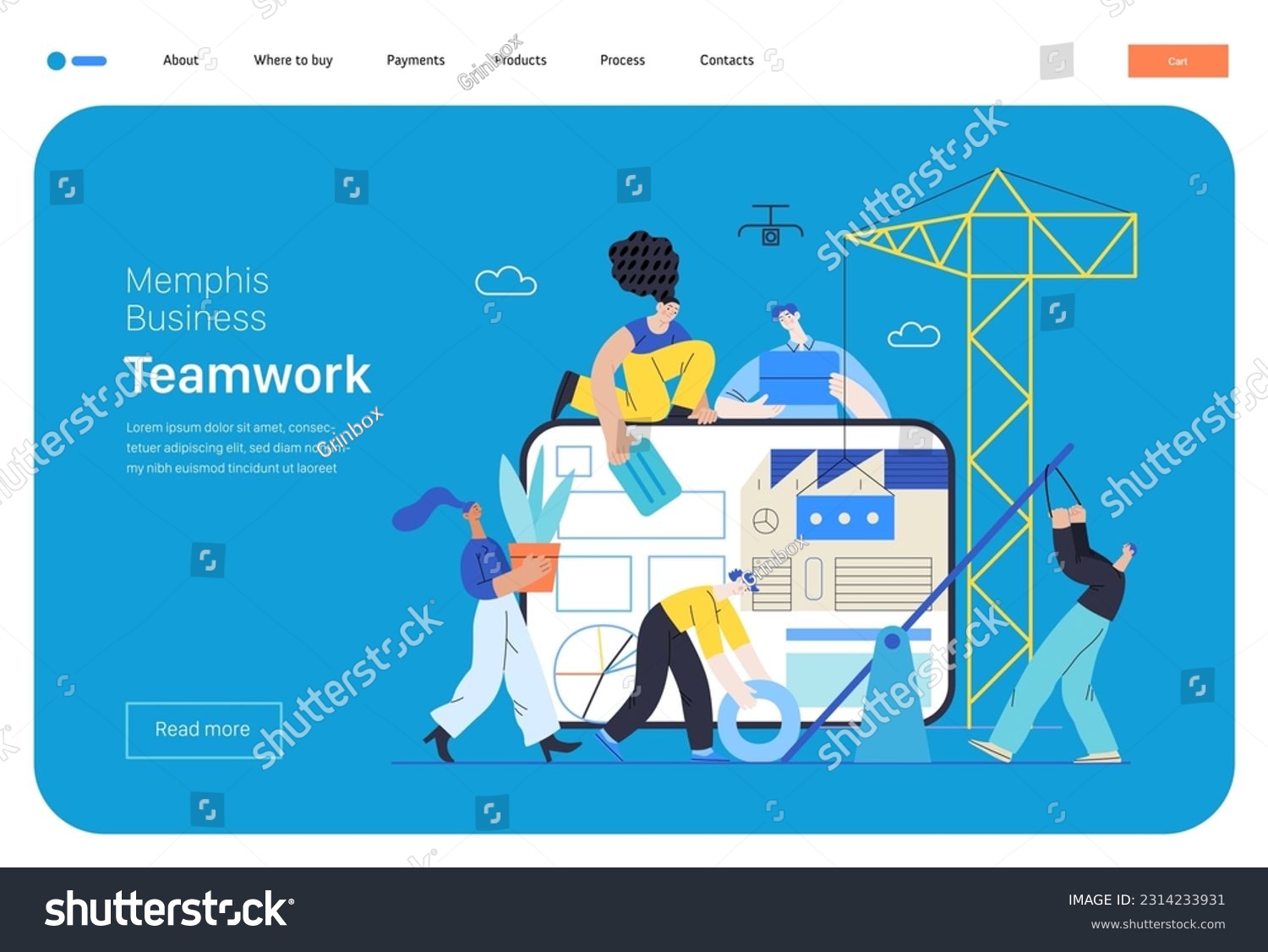 SVG of Memphis business illustration. Teamwork -modern flat vector concept illustration of people working together, building a company website, collaboration concept. Commerce business sales metaphor. svg