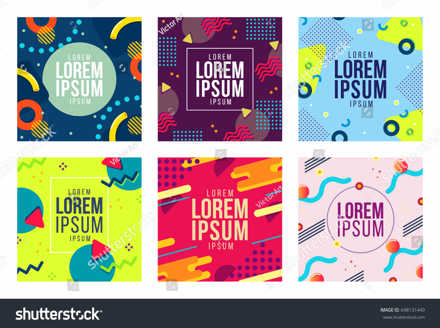 Memphis Style Cards Design Collection Colorful Stock Vector Royalty