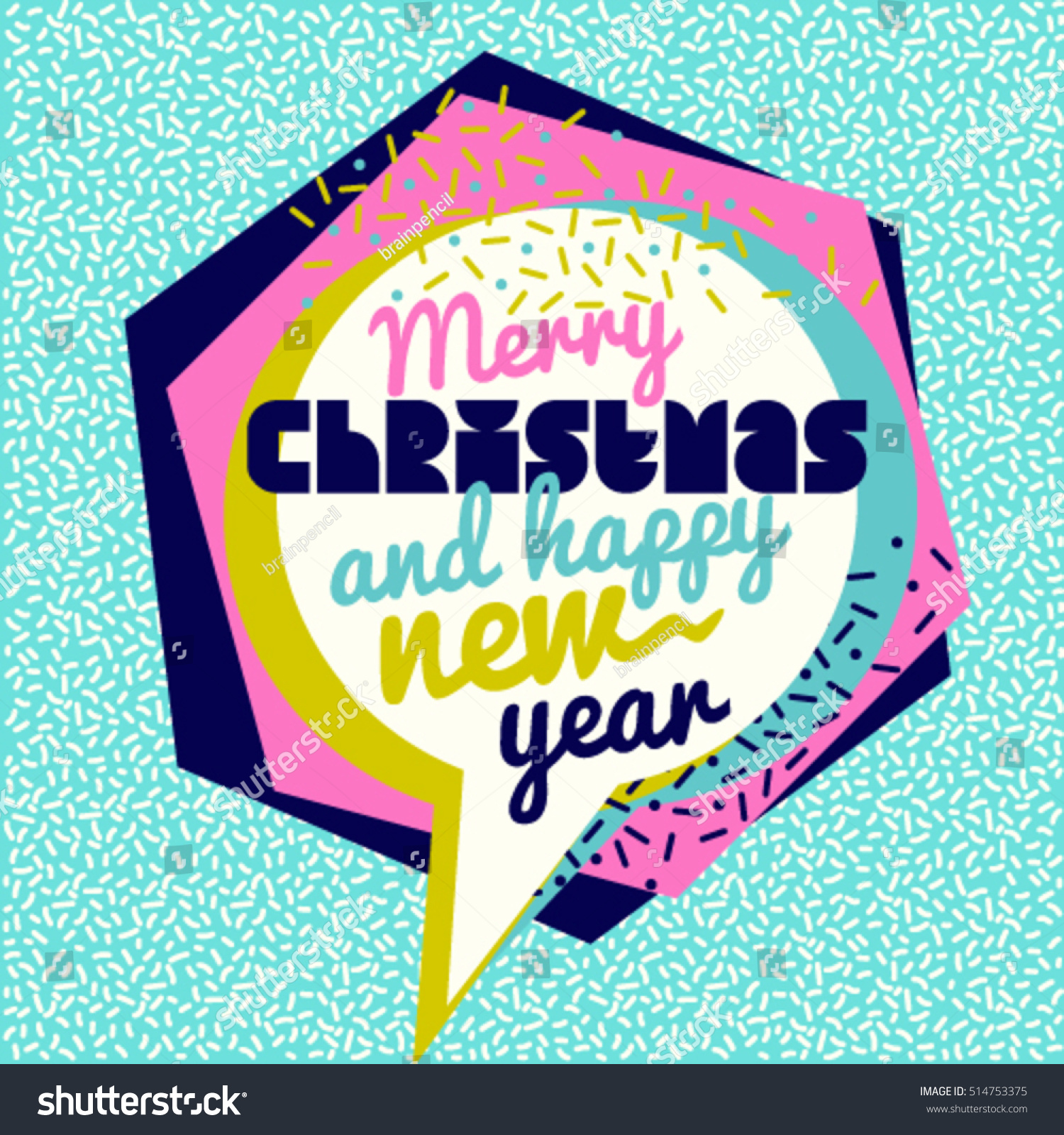 Memphis style Merry Christmas and Happy New Year greeting card 80 s 90 s style vector